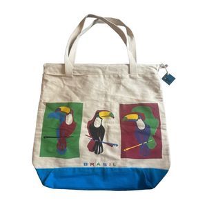 Brazil multicolor painted toucan zip up canvas tote